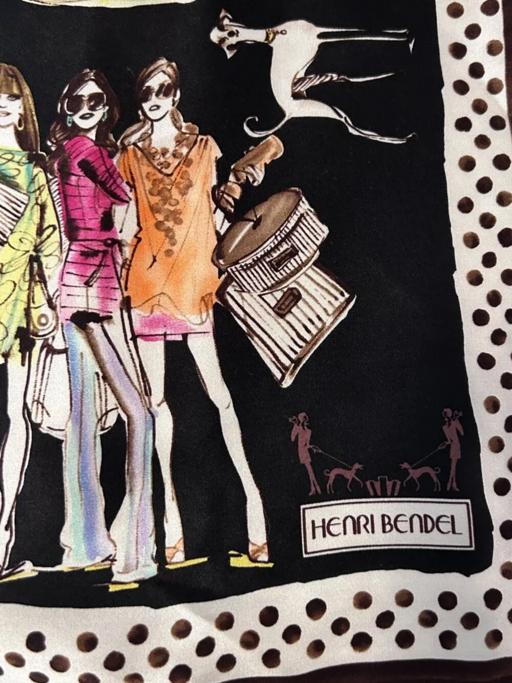 Rare Henri Bendel Silk Bendel Girls Scarf Izak Zenou Fashion Illustration Pouch